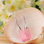 Silver Earrings Cat's Eye Stone Water Drop Pendant Women's Earrings Birthday Party Wedding Jewelry Gift