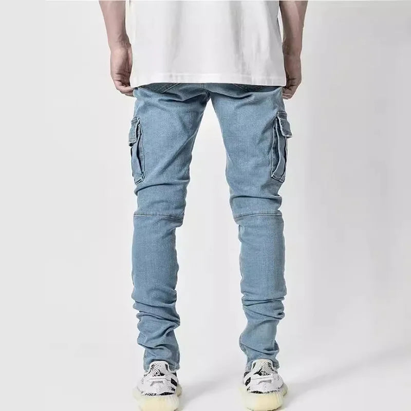 Men's Slim Fit Denim Pants Street Motorcycle Ankle binding High-quality Fashion Tight Fitting Cut Multiple Colors Choose From