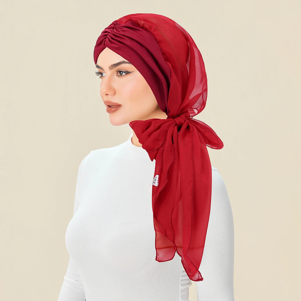 Solid Color Chiffon Women's Hijab Muslim Fashion Ladies Turban Bonnet Long Tail Head Wrap Head Scarf Indian Hats