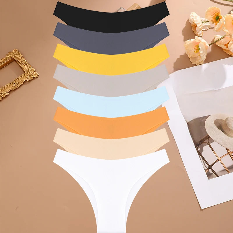 FINETOO 8Pcs/Set Ice Silk Seamless Underwear Low Waisted Brazilian Pants Breathable High Elasticity Lingerie Intimates Panties