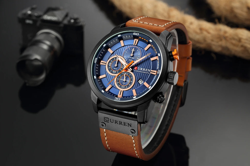 Curren 8291 Men Watch Business Leather Quartz Waterproof Wristwatch 6-Hand Date Casual Fashion Luxury Relogio Masculino