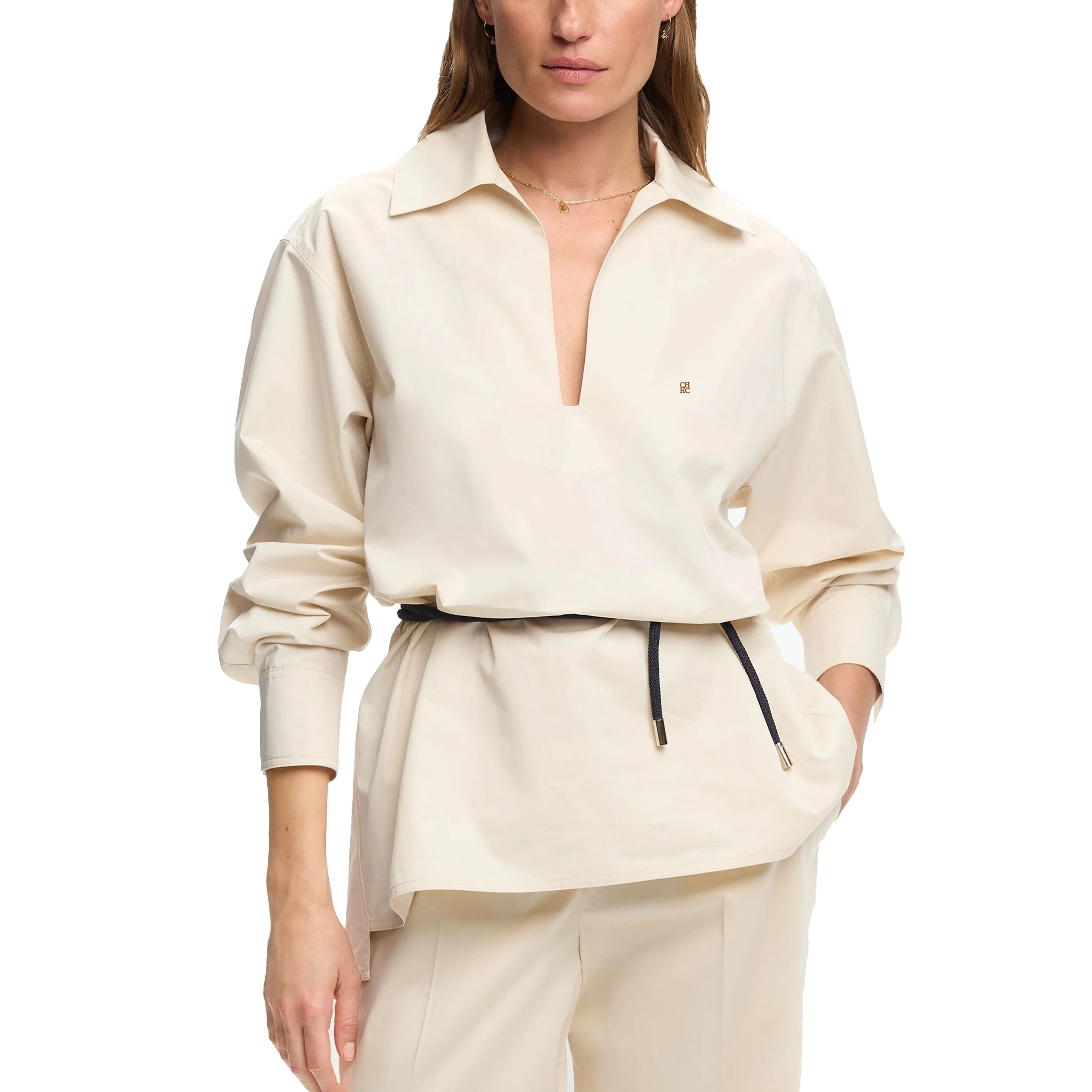 CHCH Women Elegant Solid Blouse Spring Summer Casual Long Sleeve V Neck Loose Shirt Office Lady Tunics Fashion Tops 2025