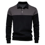 2025 New Arrival Long-Sleeve Polo-Collar Sweatshirt for Men, High-Quality Patchwork Casual Top