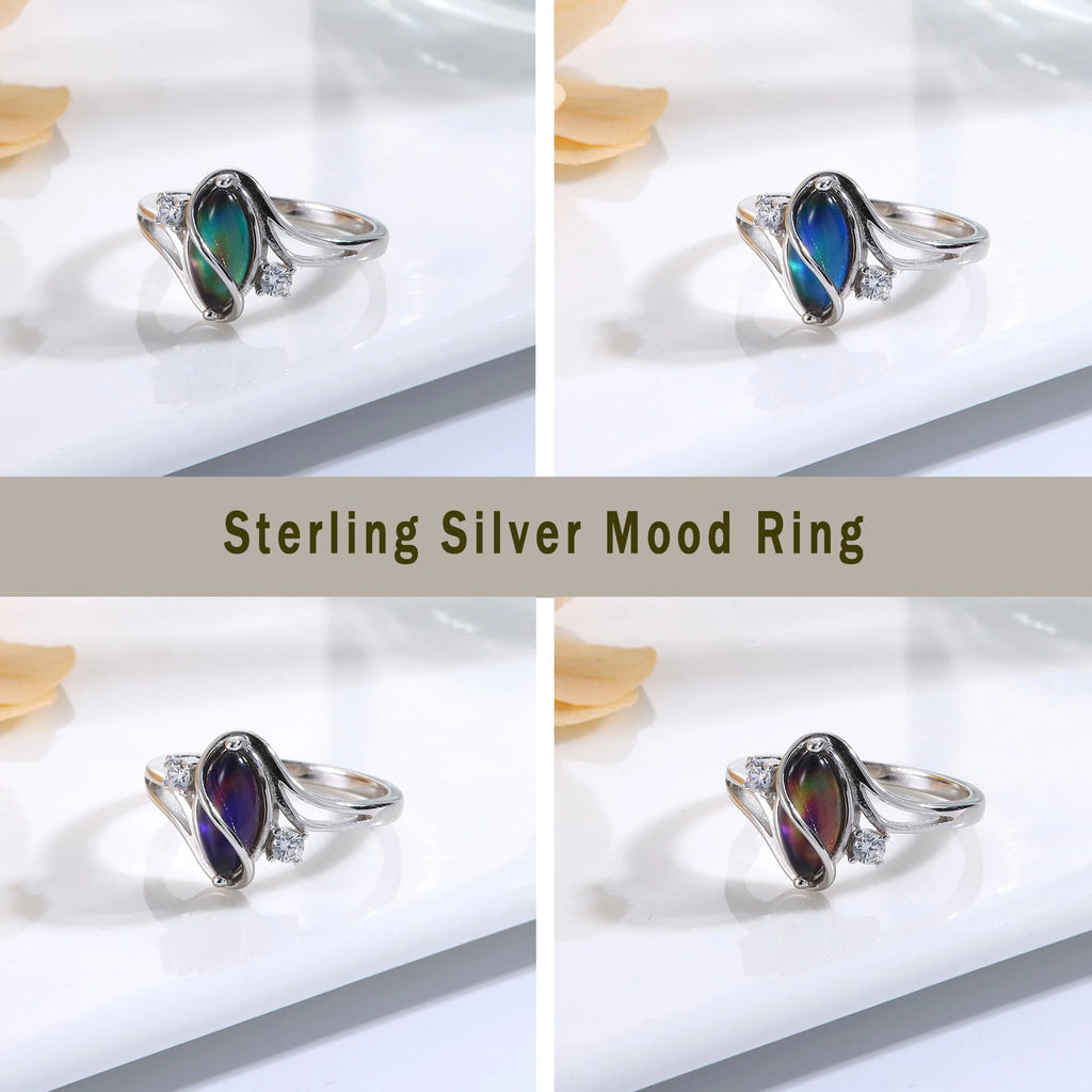 Fansilver 925 Sterling Silver Mood Rings for Women Cubic Zirconia Accents 18K Gold Plated Oval Moonstone Statement Silver Rings