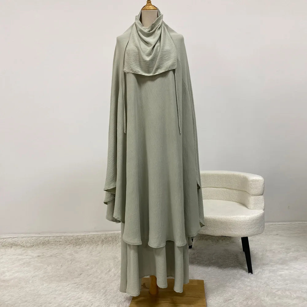 Jilbabs Muslim Women Prayer Abaya Set, Abaya Dress+Long Khimar+Niqab Veil, Dubai Turkish Ramadan Eid Hijabi Islamic Clothing