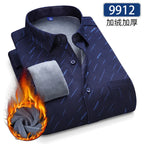 Autumn Winter Thicken Fleece Shirts For Men Business Plaid Shirt Long Sleeve Warm Clothes Male Single Pocket Classic Check Shirt