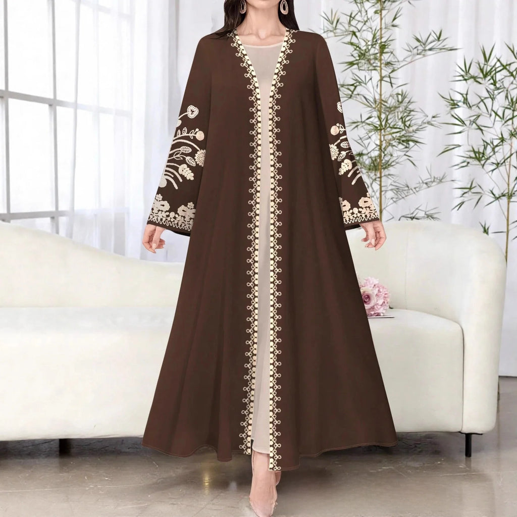 Muslim Women's Long Sleeve Printed Abaya Cardigan Elegant Fashion plus Size Outerwear Polyester Fabric Digital Printing