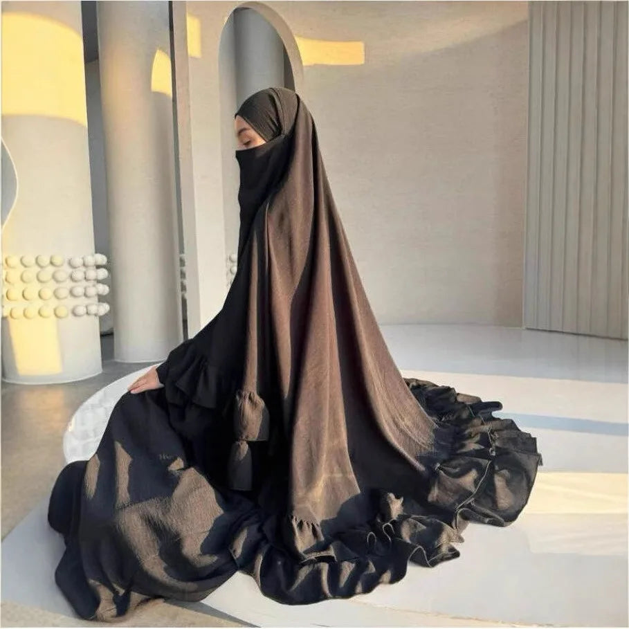 Ramadan Khimar Abaya Muslim Women Prayer Garment Dubai Saudi Hijab Dress 2 Piece Skirt Sets Eid Niqab Jalabiya Djellaba Kaftan