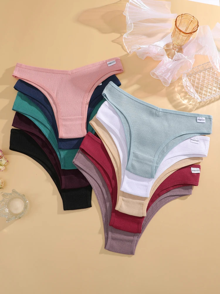 6PCS/Set Cotton Waffle Underwear for Women Sexy Low-Waist Brazilian Panties Female Breathable Solid Color Soft Lingerie Bikini