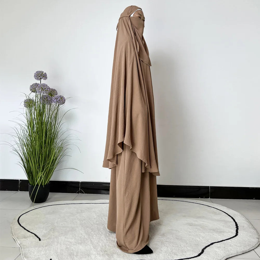Jilbabs Muslim Women Prayer Abaya Set, Abaya Dress+Long Khimar+Niqab Veil, Dubai Turkish Ramadan Eid Hijabi Islamic Clothing