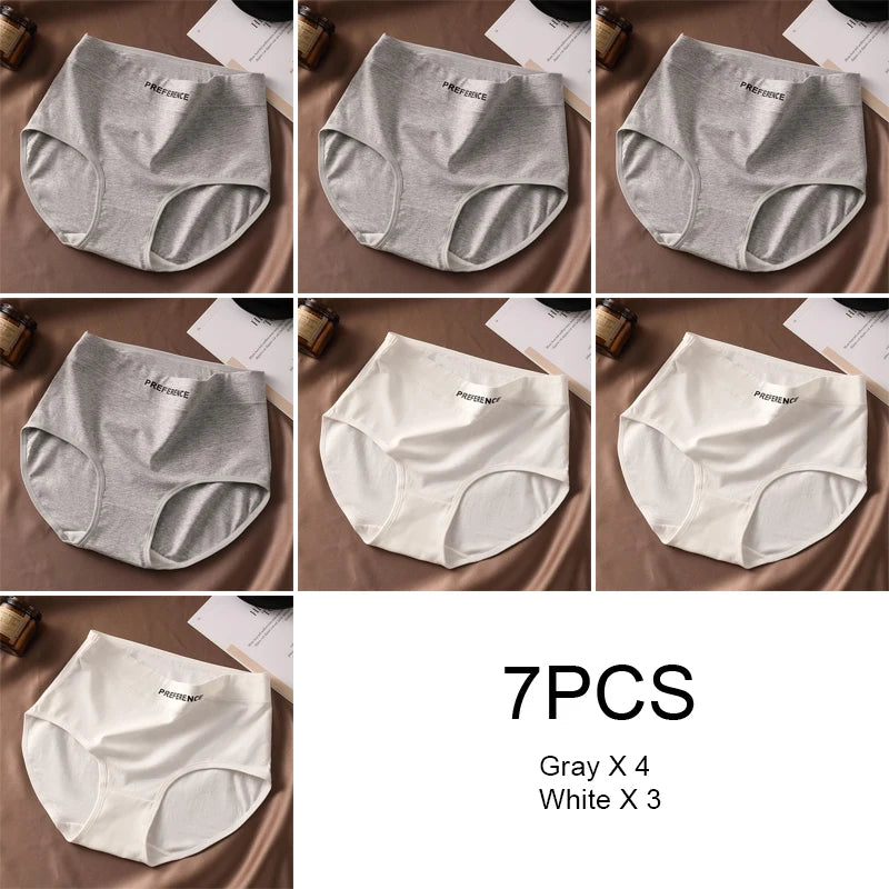 7PCS Woman High Waist Briefs Breathable Underwear Women Large Size Lingerie Pure Cotton Sexy Underware Triangular Panties Female