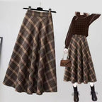 Women's Plaid Skirt Vintage A-line Large Swing Skirt High-Waisted Long Skirt