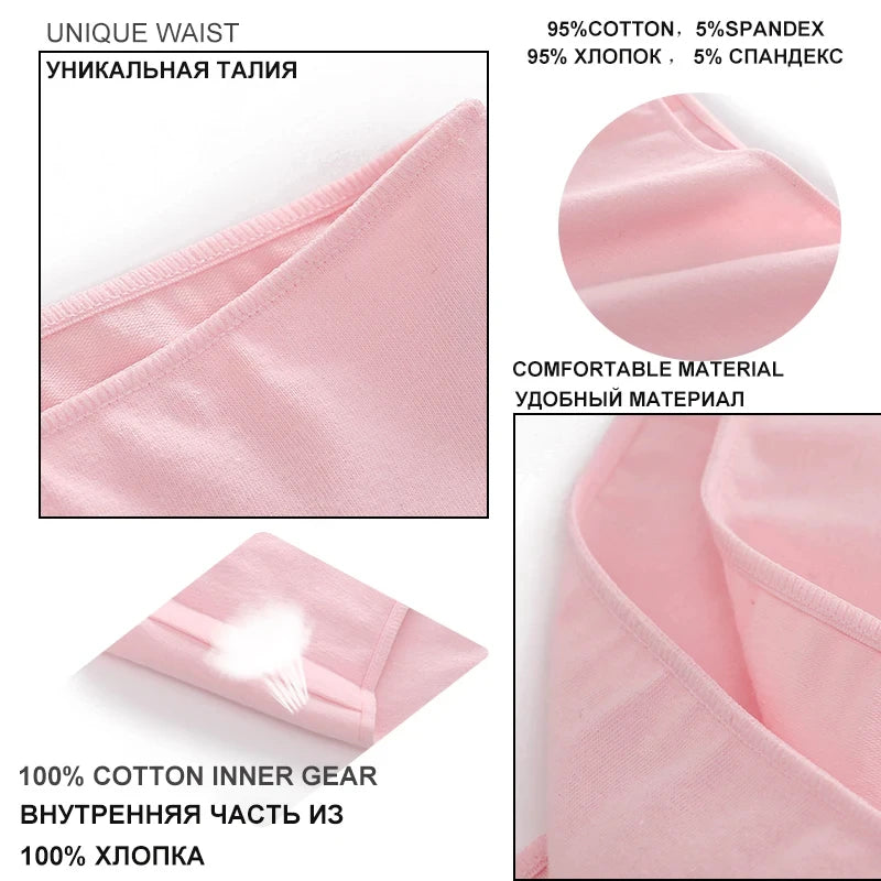 FINETOO 4Pcs Cotton High Cut Briefs Low Waist Lingerie Women Thin Comfortable Sexy Underwear Soft Stretch Basic Panties M-XXL