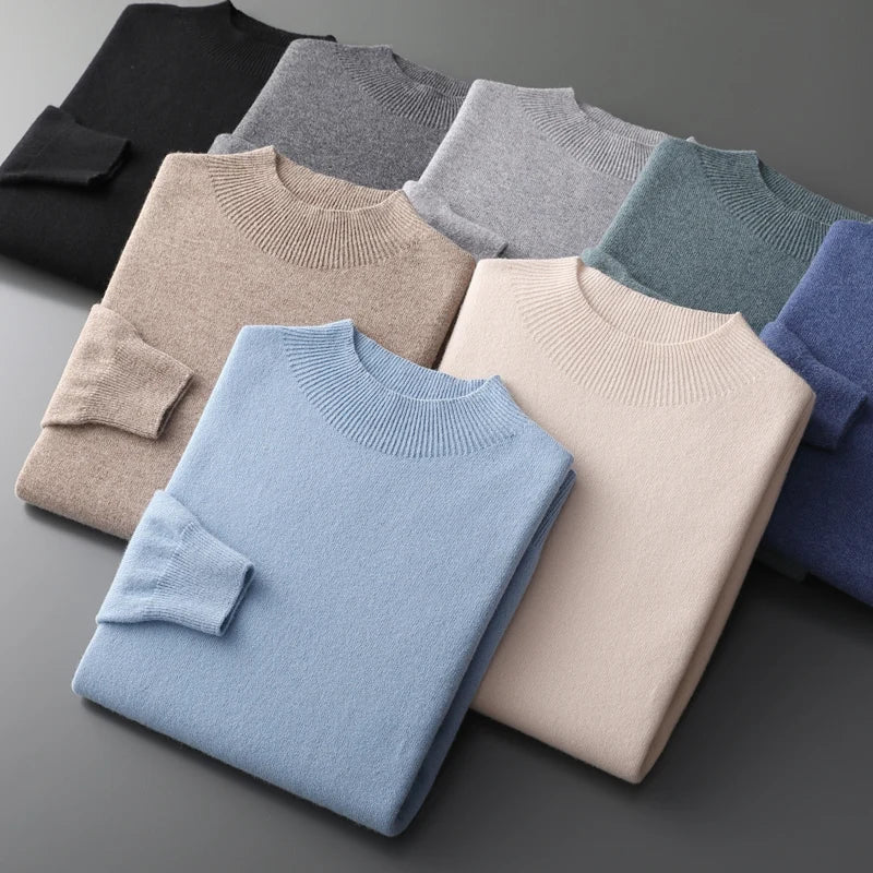 100% Pure Wool Cashmere Sweater Men's Half Turtleneck Pullover Casual Fashion Thickening Top Knitting Sweater
