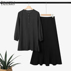 ZANZEA Muslim Autumn Two Piece Sets Women Outfits Abaya Suit Dubai Hijab Tracksuit 2025 Casual Long Sleeve Long Tops Dress Sets