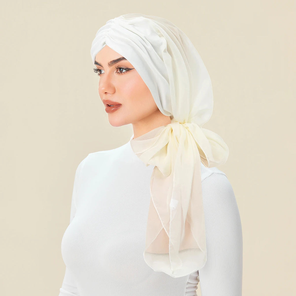 Solid Color Chiffon Women's Hijab Muslim Fashion Ladies Turban Bonnet Long Tail Head Wrap Head Scarf Indian Hats