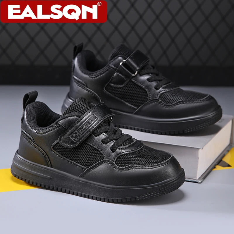 Children's Fashion Sports Shoes Black Student Kids Boys & Girls Non Slip Flat Walking Shoes Lightweight Breathable Tennis