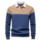 2025 New Arrival Long-Sleeve Polo-Collar Sweatshirt for Men, High-Quality Patchwork Casual Top