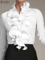 ZANZEA Elegant Women Blouse Ruffles Tops Fashion Long Sleeve Shirts Flounce Blusas Stylish OL Work Shirt Female White Blouses