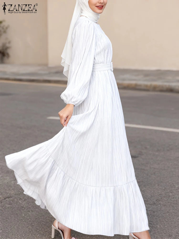Vintage Muslim Dress Abaya ZANZEA Women Autumn Dresses Long Sleeve Party Dresses Ramadan IsIamic Robe Belted Vestido Kaftan 2026
