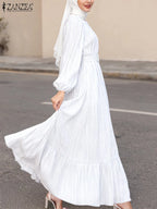 Vintage Muslim Dress Abaya ZANZEA Women Autumn Dresses Long Sleeve Party Dresses Ramadan IsIamic Robe Belted Vestido Kaftan 2026