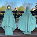2PCS Muslim Women Modest Prayer Dress Eid Khimar Djellaba Abaya Overhead Burqa Robe Dubai Turkish Robe Kaftan Islamic Clothing
