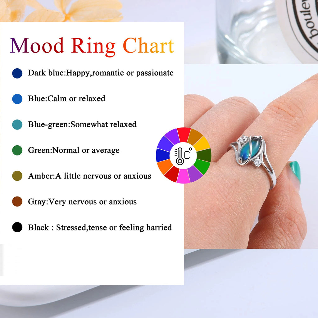 Fansilver 925 Sterling Silver Mood Rings for Women Cubic Zirconia Accents 18K Gold Plated Oval Moonstone Statement Silver Rings