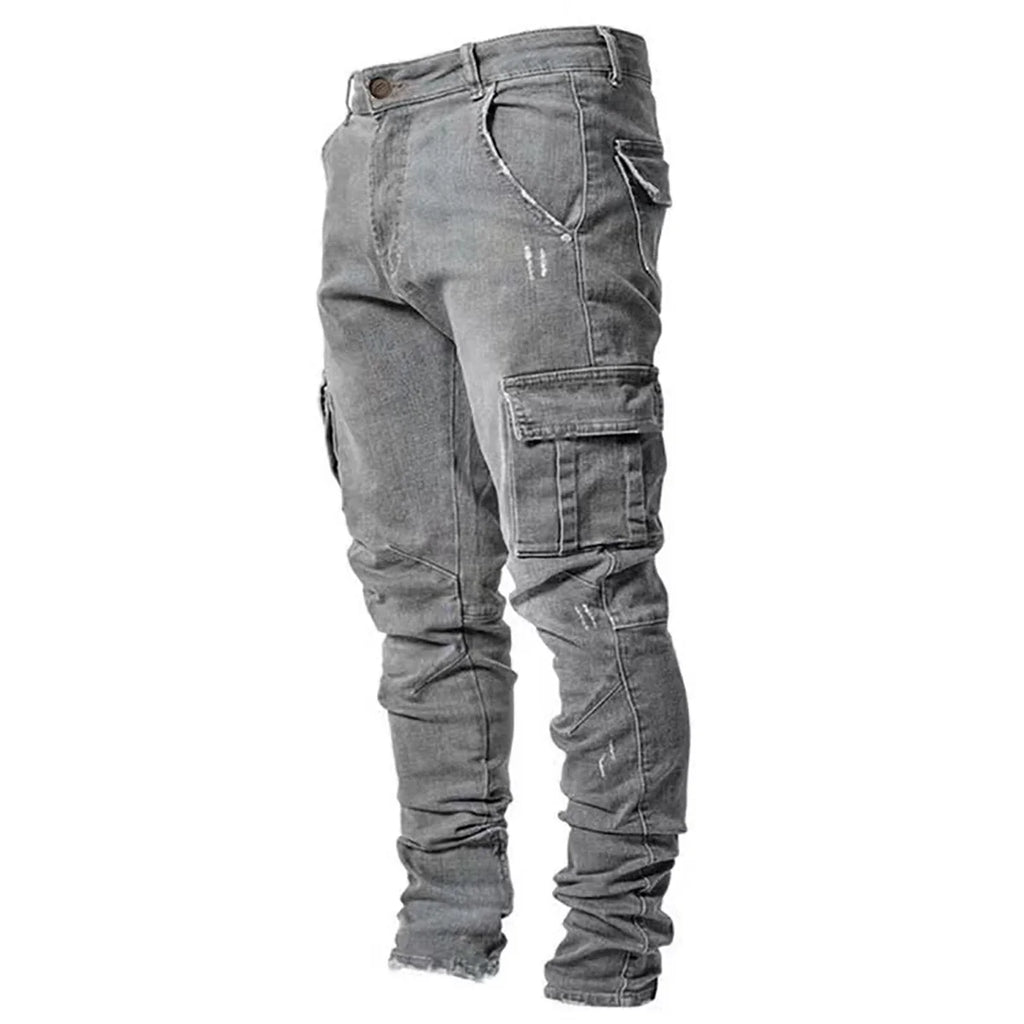 Men's Slim Fit Denim Pants Street Motorcycle Ankle binding High-quality Fashion Tight Fitting Cut Multiple Colors Choose From