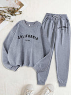 Califirnia Letter 1991 Print Women Soft Sweatshirt Set Street O-Neck Tracksuit Autumn All-Match Clothes Casual Fleece Sweatpant