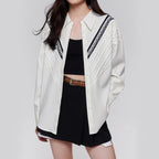 CHCH Women's Blouse Knitted Patchwork Striped Blouse Casual Fashion Office Lady Tops Clothing Streetwear Single-Breasted Shirts