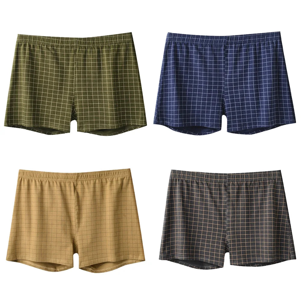 4Pcs Mens Underwear Boxers Shorts Casual Cotton Sleep Underpants Homewear Men Panties Striped Plaid Loose Comfortable Underwear