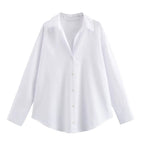 Women Fashion Spring Cotton Oxford Long Sleeve Single-breasted Lapel Blouse Street Clothing Shirt Chic Ladies Tops Mujer