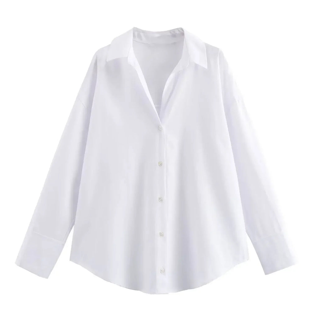 Women Fashion Spring Cotton Oxford Long Sleeve Single-breasted Lapel Blouse Street Clothing Shirt Chic Ladies Tops Mujer