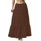Fashion Women's Flared Ruffle Hem Women Solid Long Skirts Elastic Waist Elegant Long Skirt Spring Autumn Cake Dress Maxi Skirt
