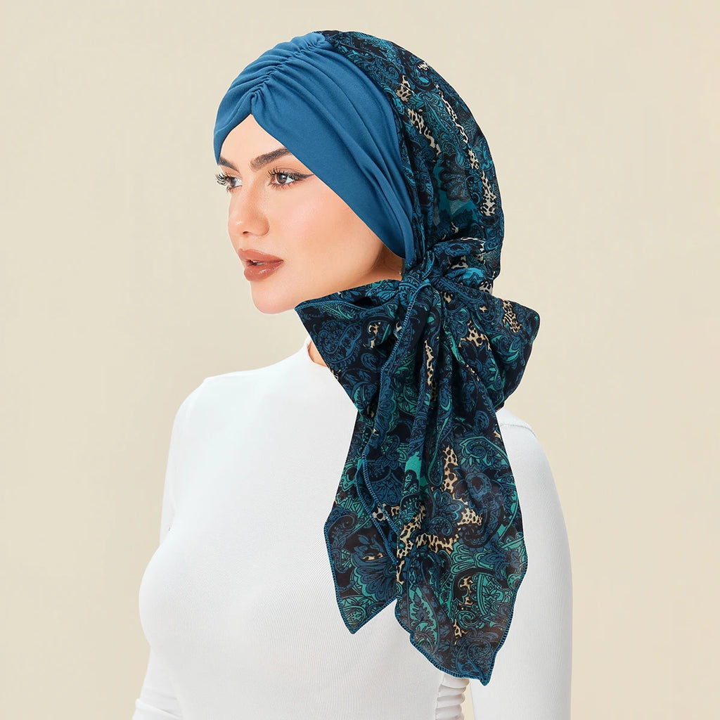 Solid Color Chiffon Women's Hijab Muslim Fashion Ladies Turban Bonnet Long Tail Head Wrap Head Scarf Indian Hats