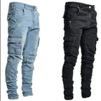 Men's Slim Fit Denim Pants Street Motorcycle Ankle binding High-quality Fashion Tight Fitting Cut Multiple Colors Choose From