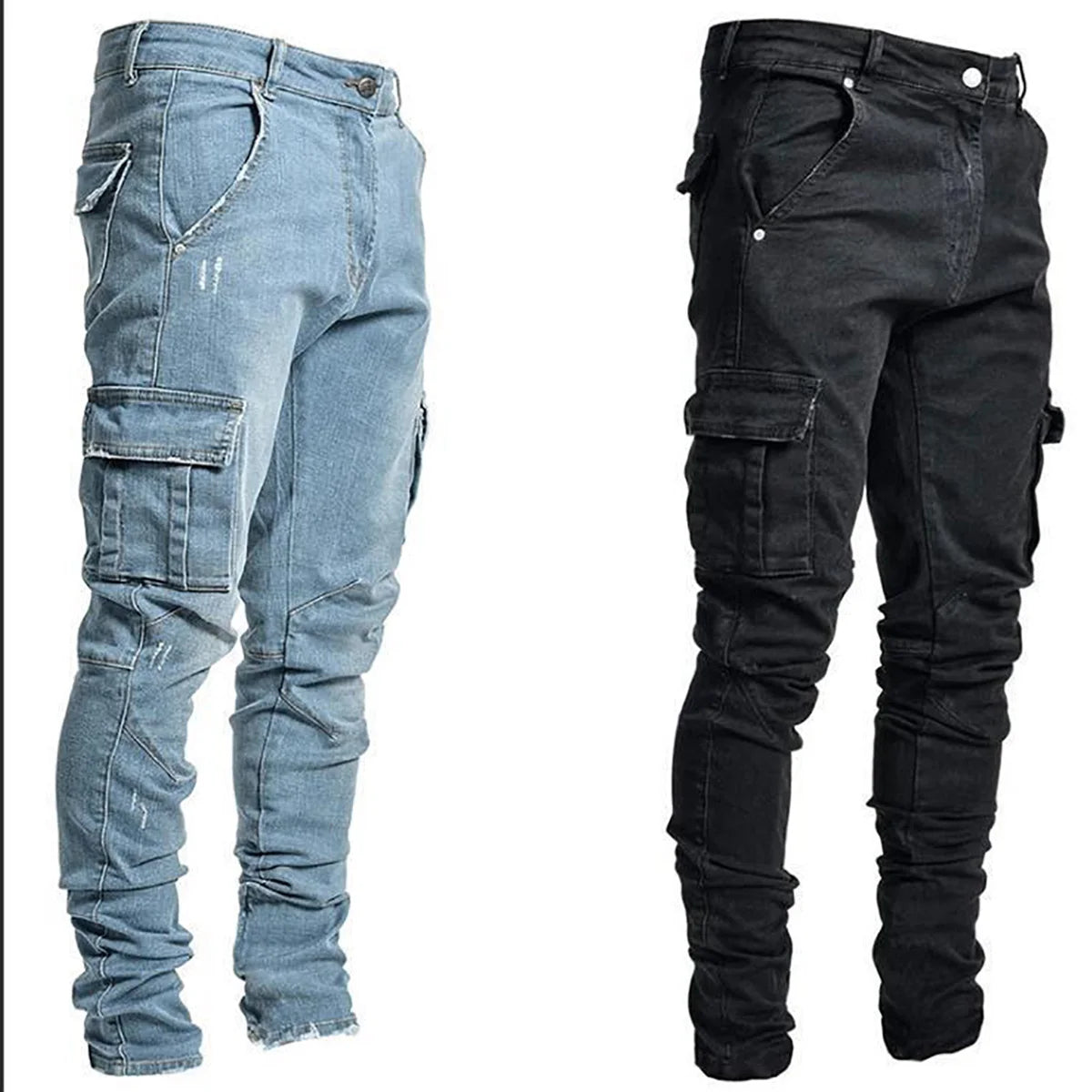 Men's Slim Fit Denim Pants Street Motorcycle Ankle binding High-quality Fashion Tight Fitting Cut Multiple Colors Choose From