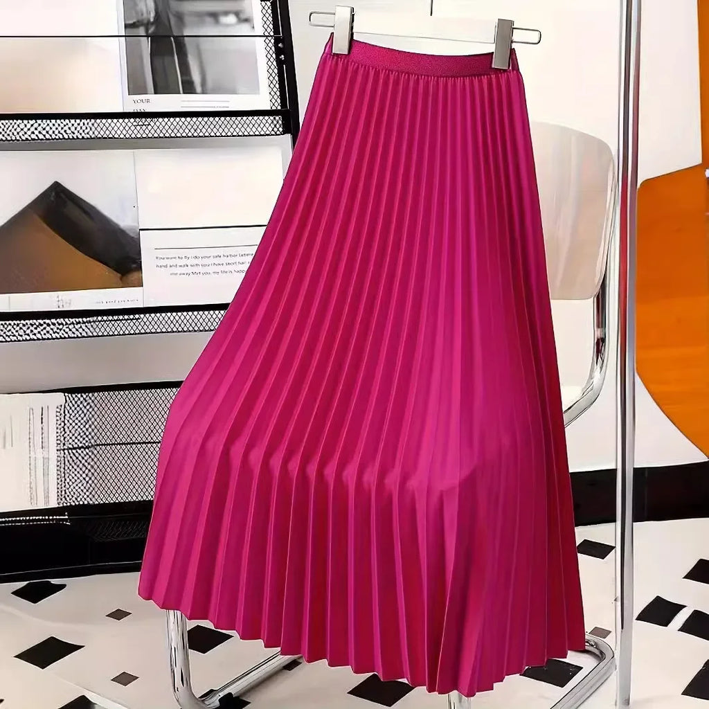 Ladies Fashion Casual Long Skirt Elegant Vintage Pleated Skirts Women Temperament Party Wear Faldas Woman Clothing Streetwear