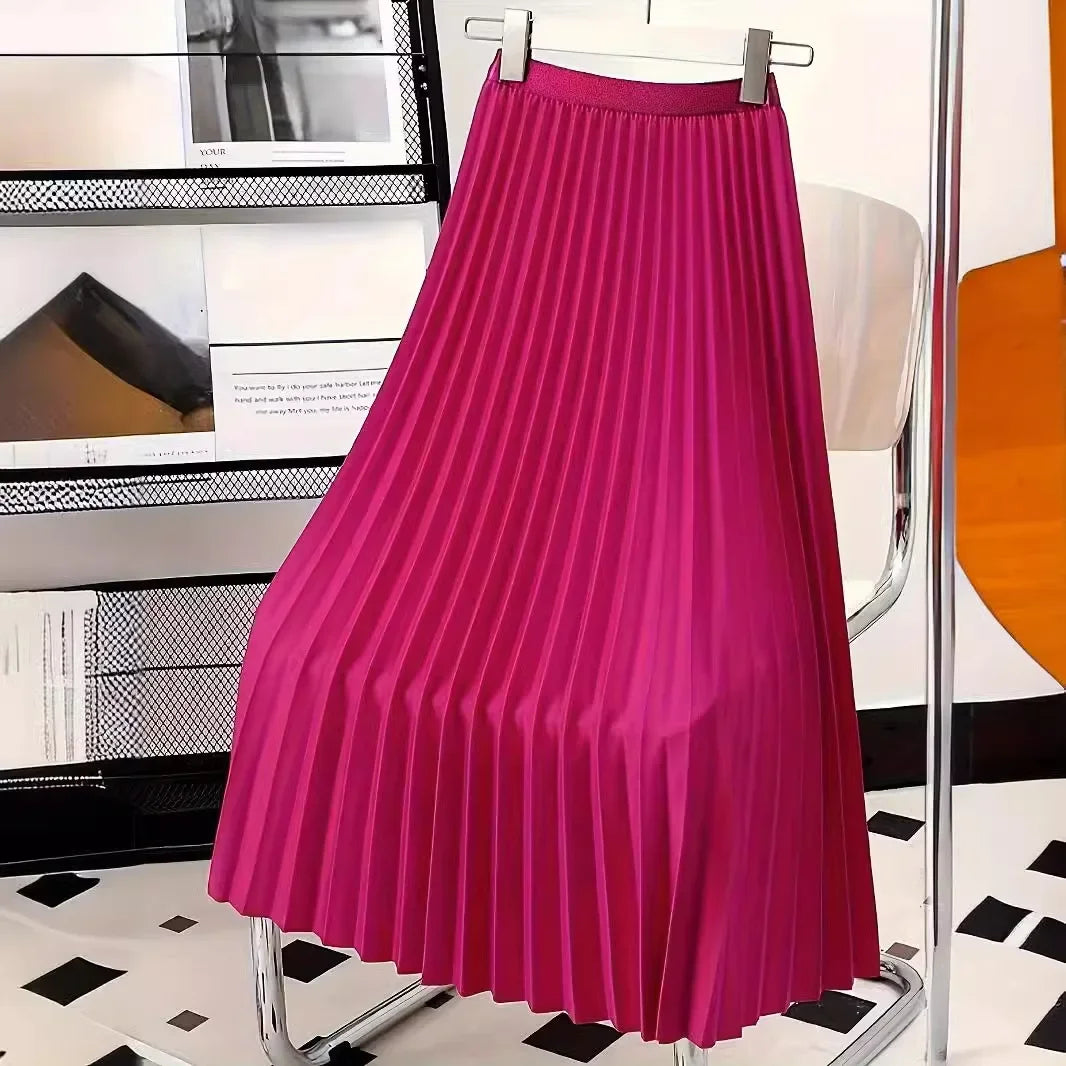 Ladies Fashion Casual Long Skirt Elegant Vintage Pleated Skirts Women Temperament Party Wear Faldas Woman Clothing Streetwear