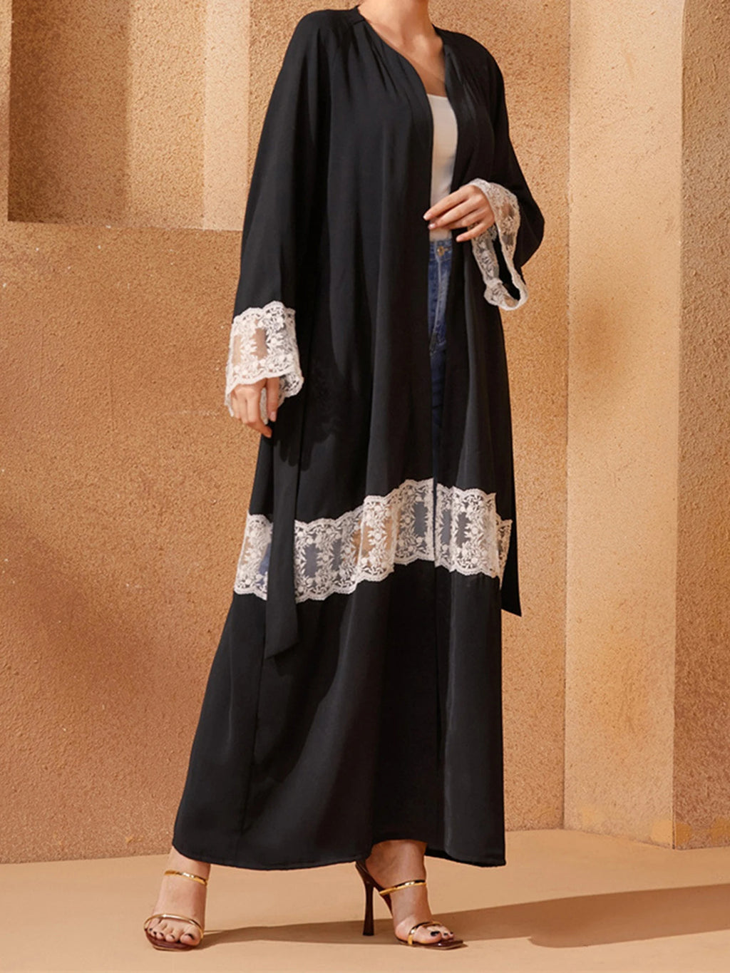 Elegant Floral Embroidered Abaya with Belt and V-Neck Design Long Sleeves Islamic Prayer Dress for Women Stylish Arabic Robe