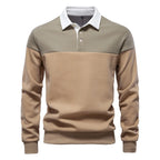 2025 New Arrival Long-Sleeve Polo-Collar Sweatshirt for Men, High-Quality Patchwork Casual Top