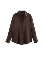 Women's Chic Lapel Collar Blouse Long Sleeve Button-Up Fashion Flowing Top Elegant Female Shirt Office