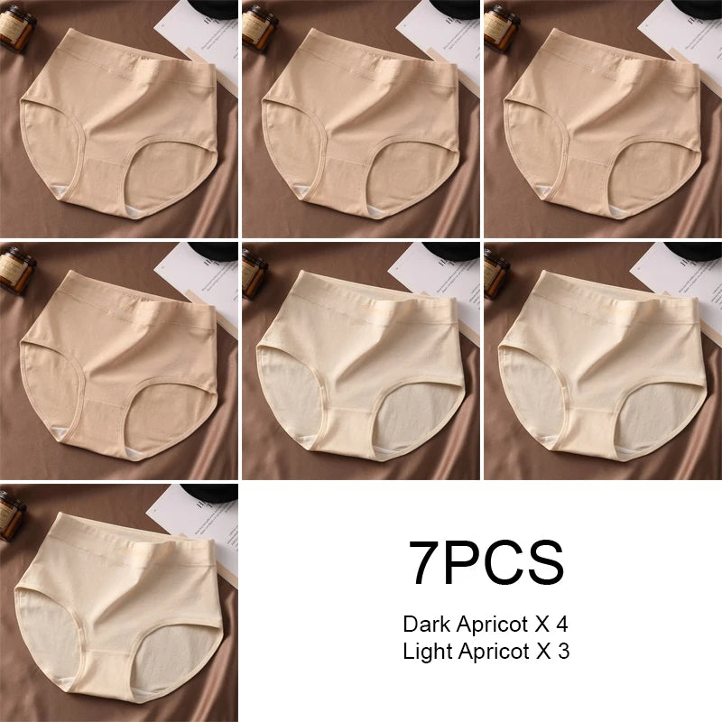 7PCS Woman High Waist Briefs Breathable Underwear Women Large Size Lingerie Pure Cotton Sexy Underware Triangular Panties Female