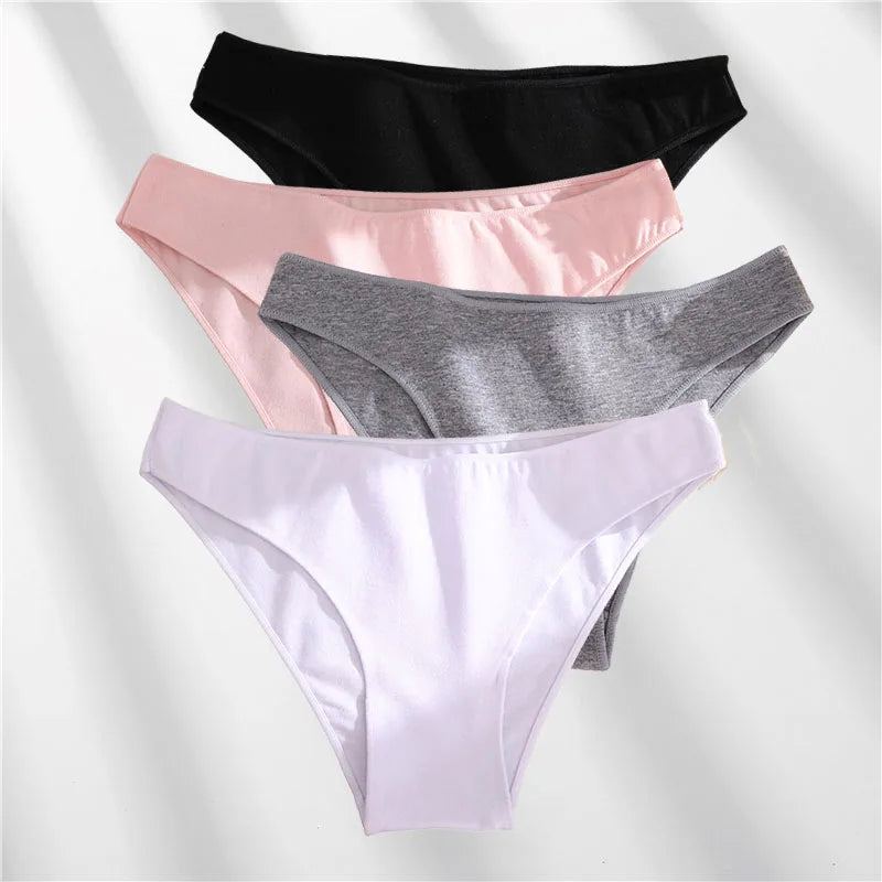 FINETOO 4Pcs Cotton High Cut Briefs Low Waist Lingerie Women Thin Comfortable Sexy Underwear Soft Stretch Basic Panties M-XXL