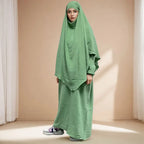 Ramadan Eid 2 Piece Set Crepe Muslim Women Prayer Garment Abaya Set Match Khimar Long Hijab Dress Islamic Clothing Niqab Kaftan