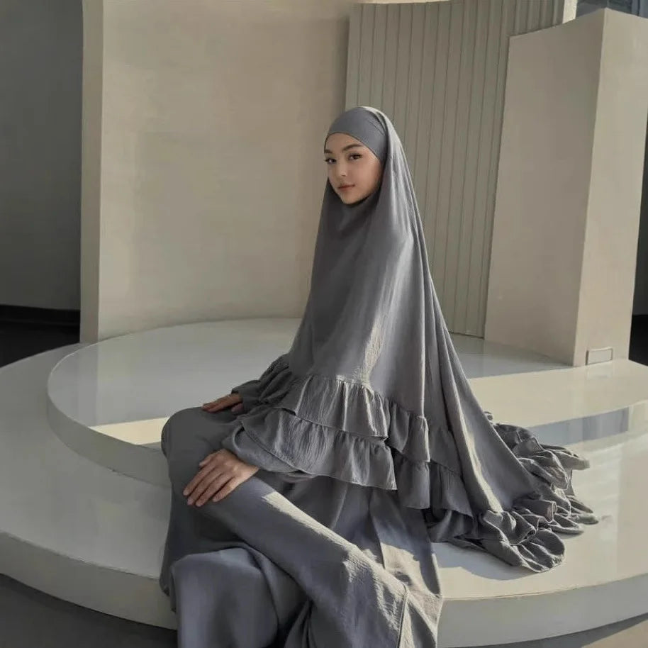 Ramadan Khimar Abaya Muslim Women Prayer Garment Dubai Saudi Hijab Dress 2 Piece Skirt Sets Eid Niqab Jalabiya Djellaba Kaftan