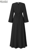2025 ZANZEA Elegant Women Autumn Long Sleeve Solid Pleated Sundress Muslim Hijab Dresses Turkey Abaya Party Vestidos Robe Femme