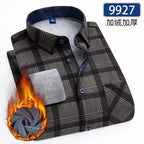 Autumn Winter Thicken Fleece Shirts For Men Business Plaid Shirt Long Sleeve Warm Clothes Male Single Pocket Classic Check Shirt