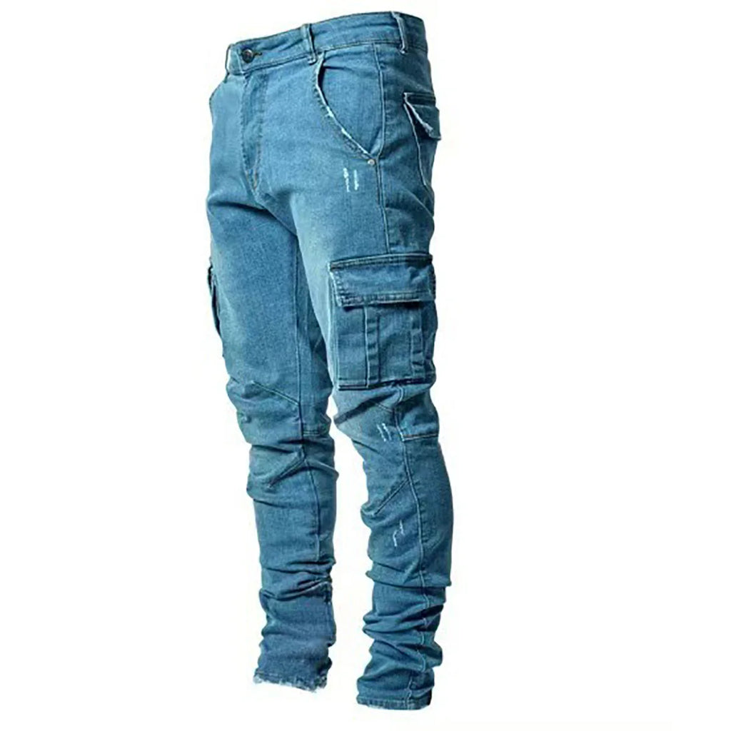 Men's Slim Fit Denim Pants Street Motorcycle Ankle binding High-quality Fashion Tight Fitting Cut Multiple Colors Choose From