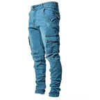 Men's Slim Fit Denim Pants Street Motorcycle Ankle binding High-quality Fashion Tight Fitting Cut Multiple Colors Choose From